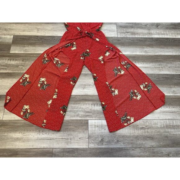 Socialite Wrap Jumpsuit w/ leg slits NWT Sz Large, Red White Polka Dot Floral - Picture 4 of 16